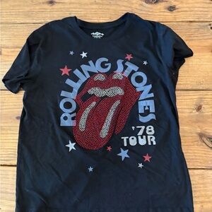 Rolling Stones medium T with rhinestones and Okd navy crop hoodie medium